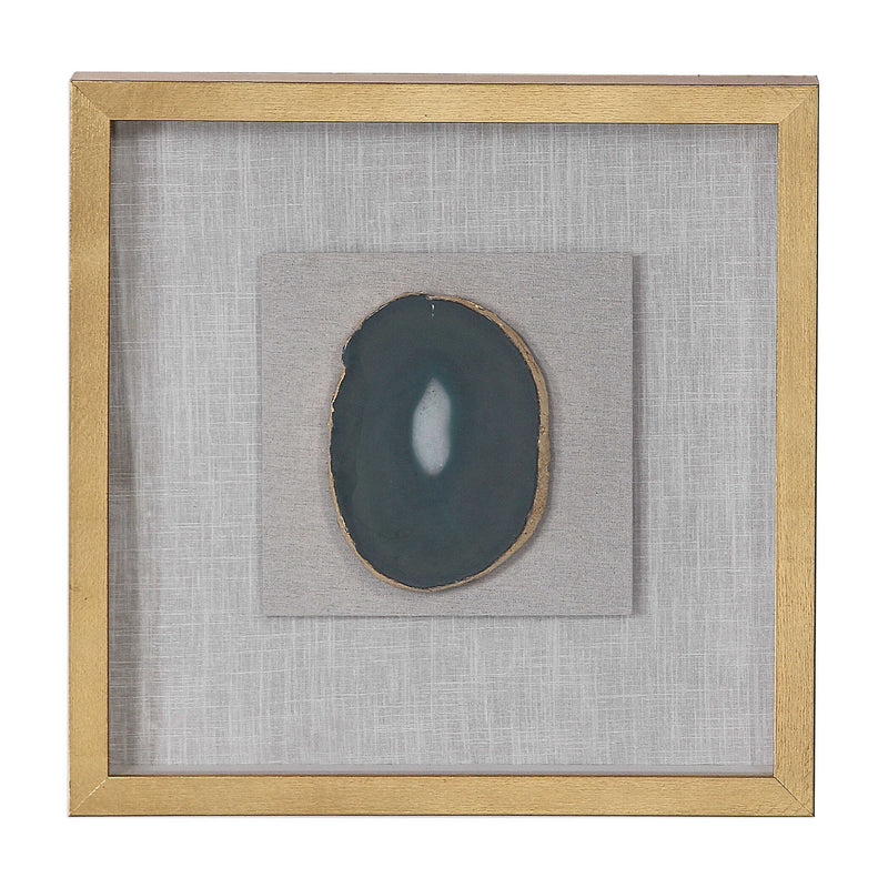 Keeva Agate Stone Shadow Box wall decor by Uttermost featuring a gold frame and natural agate stone design.