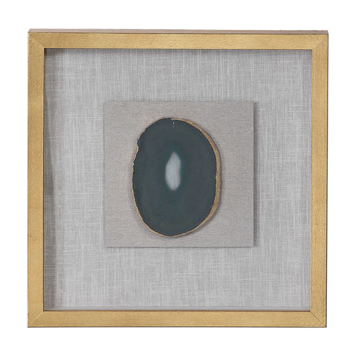 Keeva Agate Stone Shadow Box wall decor by Uttermost featuring a gold frame and natural agate stone design.