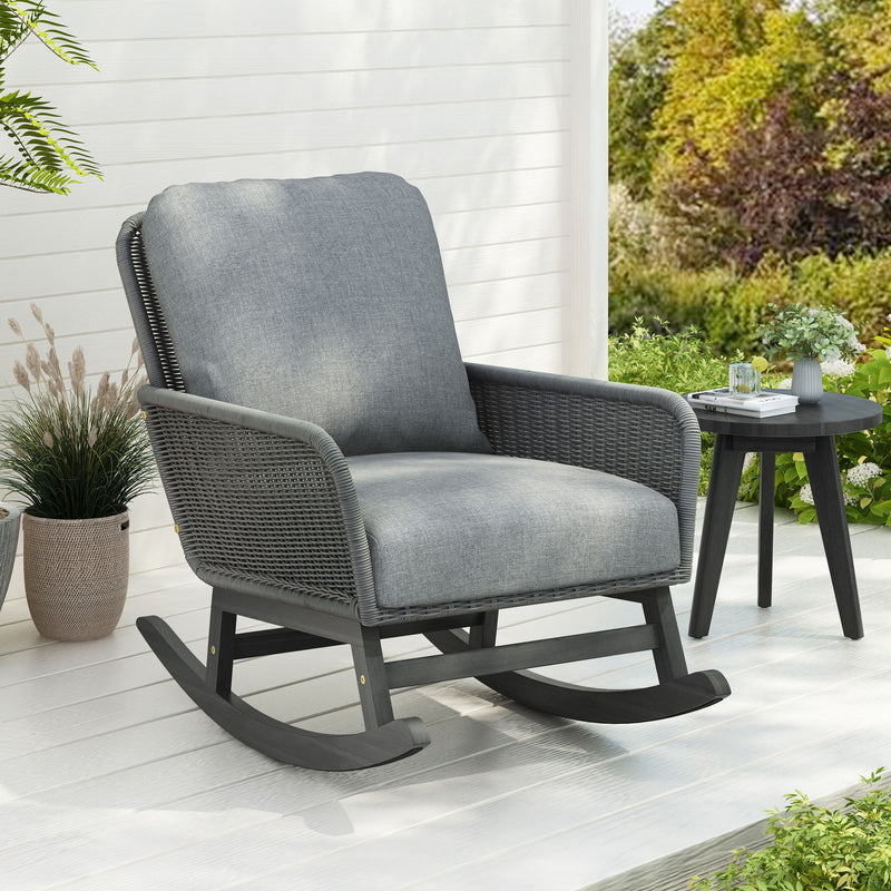 Contemporary Minimalist Wicker Rocking Chair With Soft Cushions - R&R Furniture Gallery (Fountain Valley, CA)