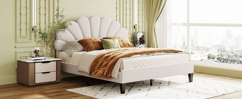 Upholstered Platform Bed With Flower Pattern Headboard - R&R Furniture Gallery (Fountain Valley, CA)