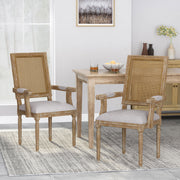 Elegant French country style arm chair with cane backrest by Noble House, showcasing a classic wooden frame and detailed craftsmanship.