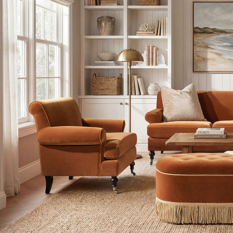 Jennifer Taylor Home Alana Lawson Accent Arm Chair with casters, stylish and comfortable seating with modern design.