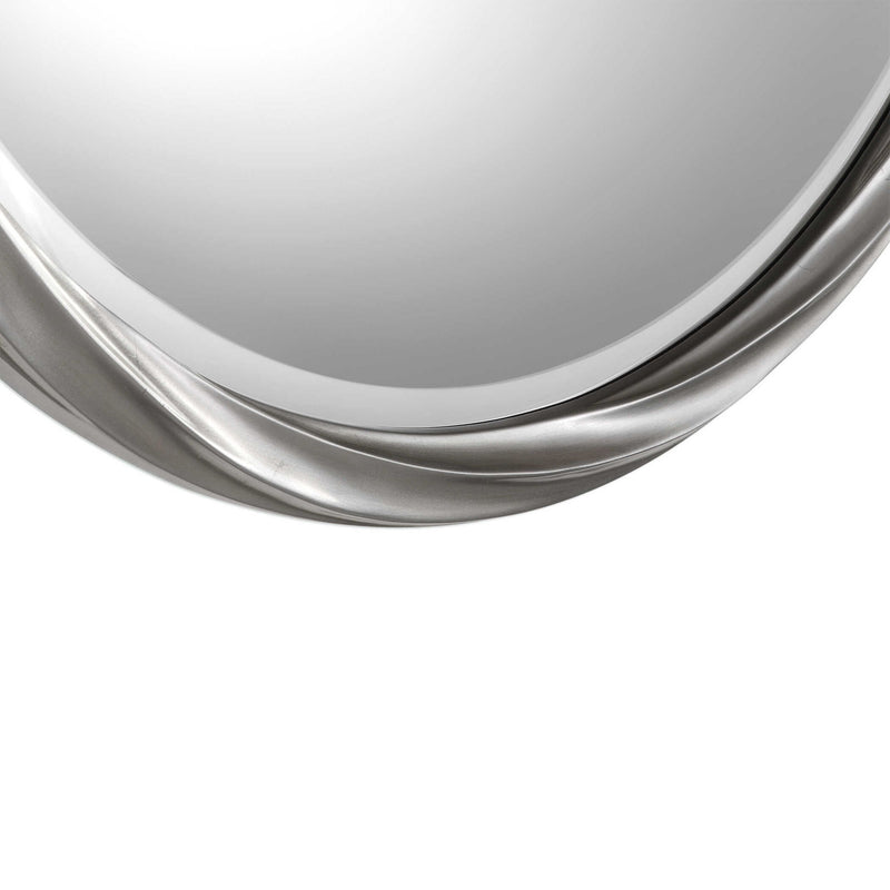 Uttermost Orion round silver wall mirror with a sleek, modern frame, perfect for contemporary home decor.