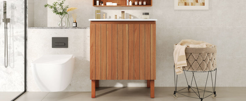 Bathroom Vanity With Sink, Minimalist Design, 45 Degrees Free Handle Doors - Antique Natural