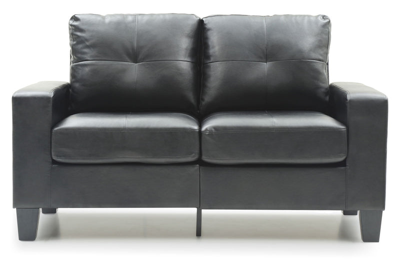 Glory Furniture Newbury track arm loveseat in cozy living space, featuring plush cushions and a modern stationary design.