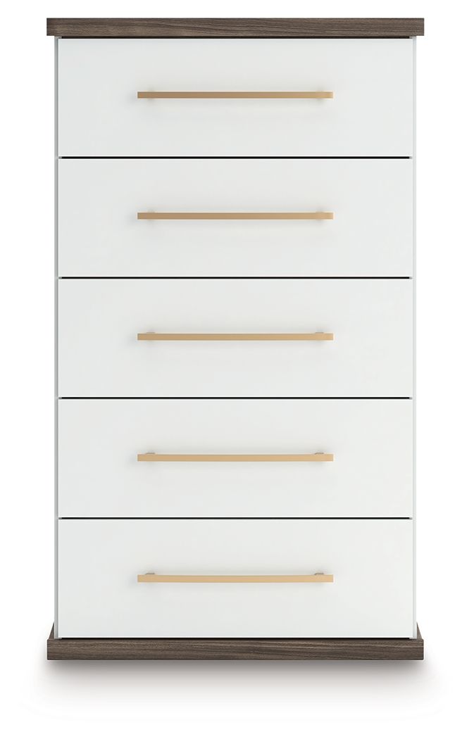 Kendanport - Five Drawer Chest - Brown / White - R&R Furniture Gallery (Fountain Valley, CA)