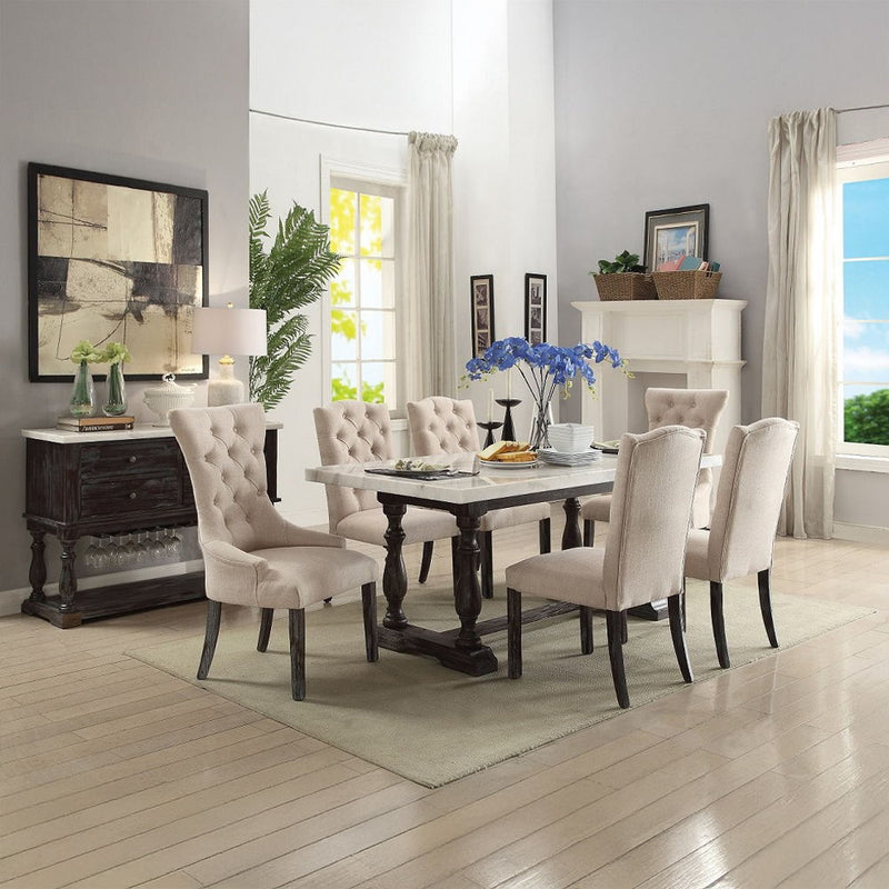 Gerardo - 31" Dining Table - White Marble Top & Weathered Espresso - R&R Furniture Gallery (Fountain Valley, CA)