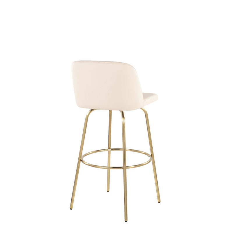 Set of two Lumi Source Toriano contemporary fixed height barstools with swivel seats and round footrests, ideal for modern bar areas.