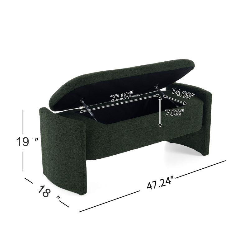 Elegant Long Shaped Storage Ottoman Bench, Boucle Material, Simple And Grand Design - Dark Green - R&R Furniture Gallery (Fountain Valley, CA)