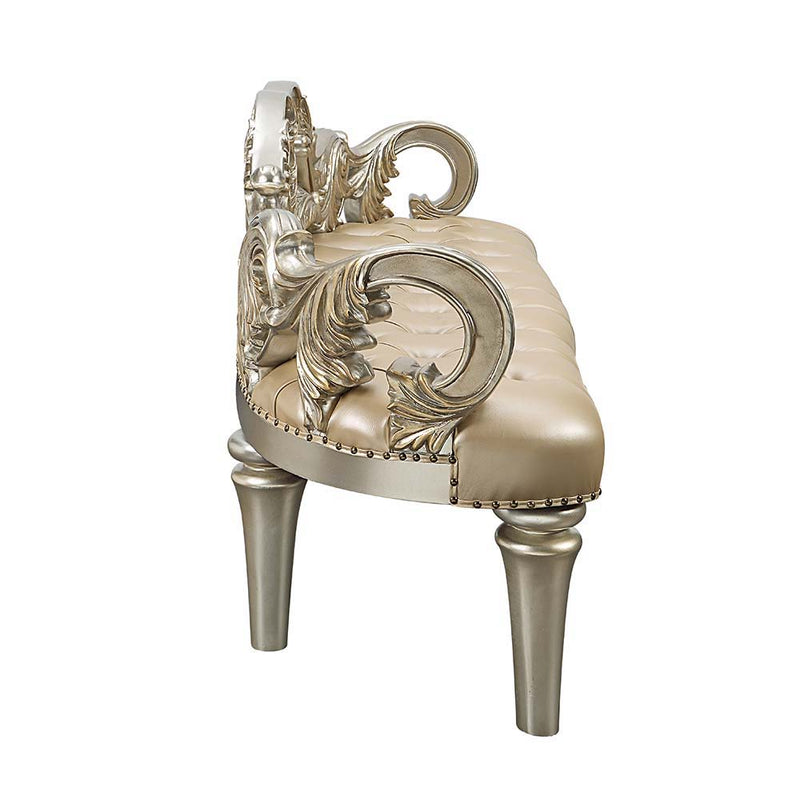 Danae - Bench - Champagne Synthetic Leather & Gold - R&R Furniture Gallery (Fountain Valley, CA)