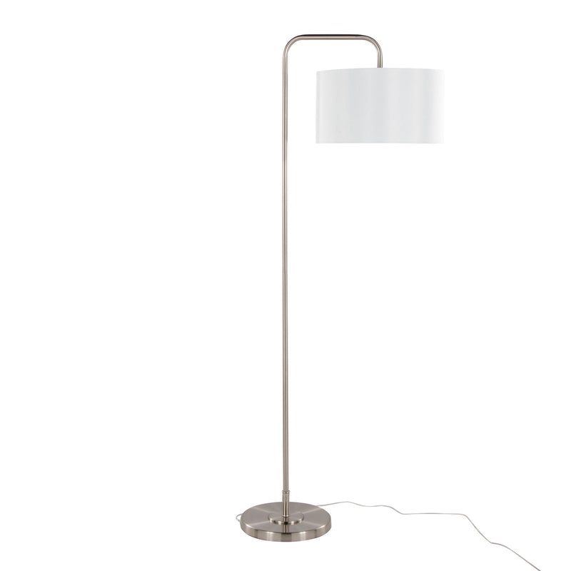 Lumi Source Puck contemporary floor lamp with sleek round design and metal finish, standing on a flat base in a modern living space.