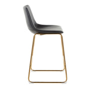 Pair of Lumi Source Duke contemporary counter stools with sleek wooden seats and black metal legs, set of two.