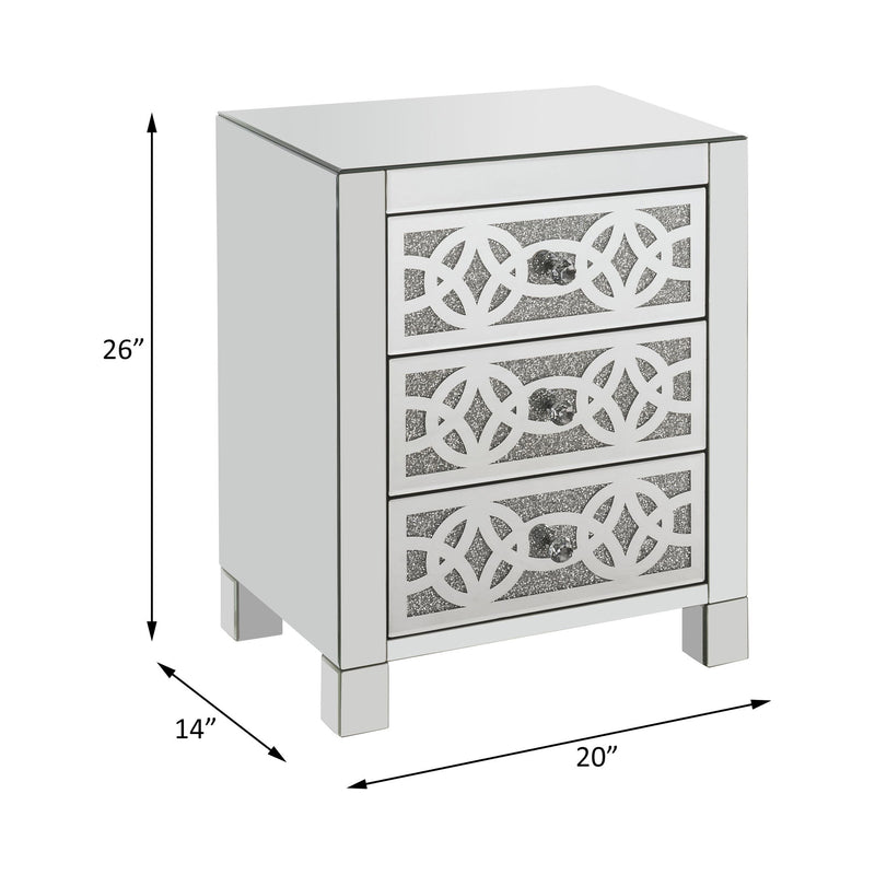 Noralie - Accent Table With 3 Drawers - Mirrored & Faux Diamonds - R&R Furniture Gallery (Fountain Valley, CA)