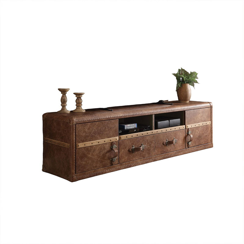 Aberdeen - TV Stand - Retro Brown Top Grain Leather - R&R Furniture Gallery (Fountain Valley, CA)