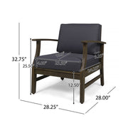 Dark gray Noble House outdoor club arm chair with slat panel design and water-resistant cushion, ideal for patio or garden seating.