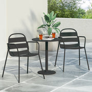 Noble House Terra Nova Bistro Set with matte black finish, includes two chairs and a small table for outdoor use.