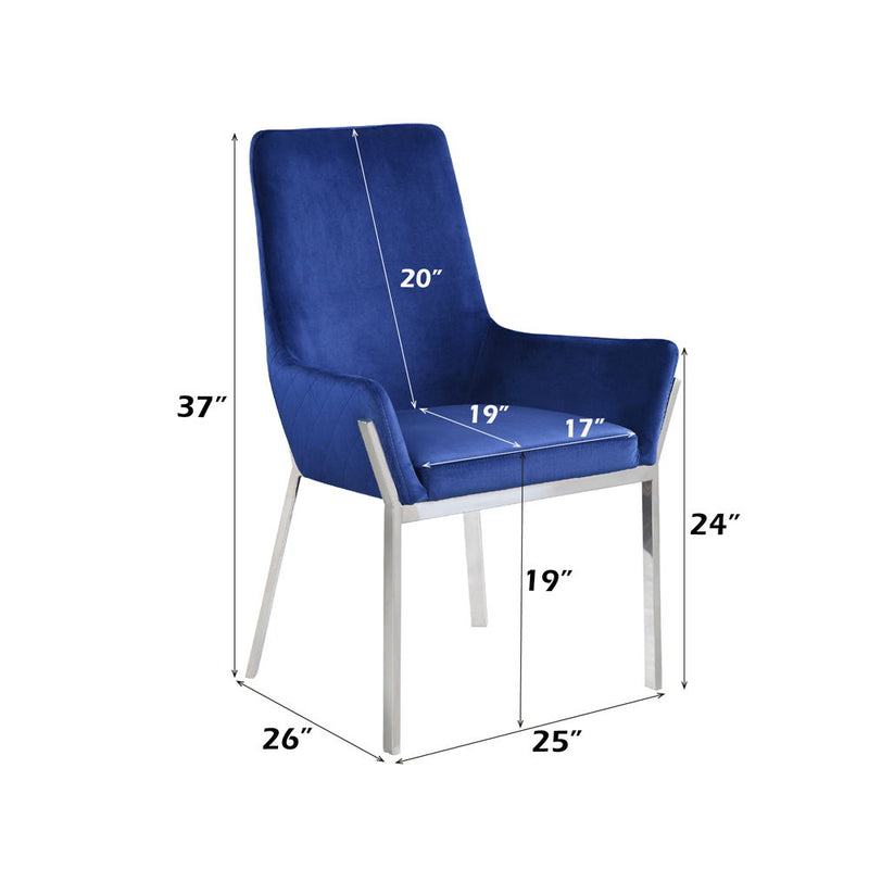 Cambrie - Side Chair (Set of 2) - Blue Velvet & Mirrored Silver - R&R Furniture Gallery (Fountain Valley, CA)