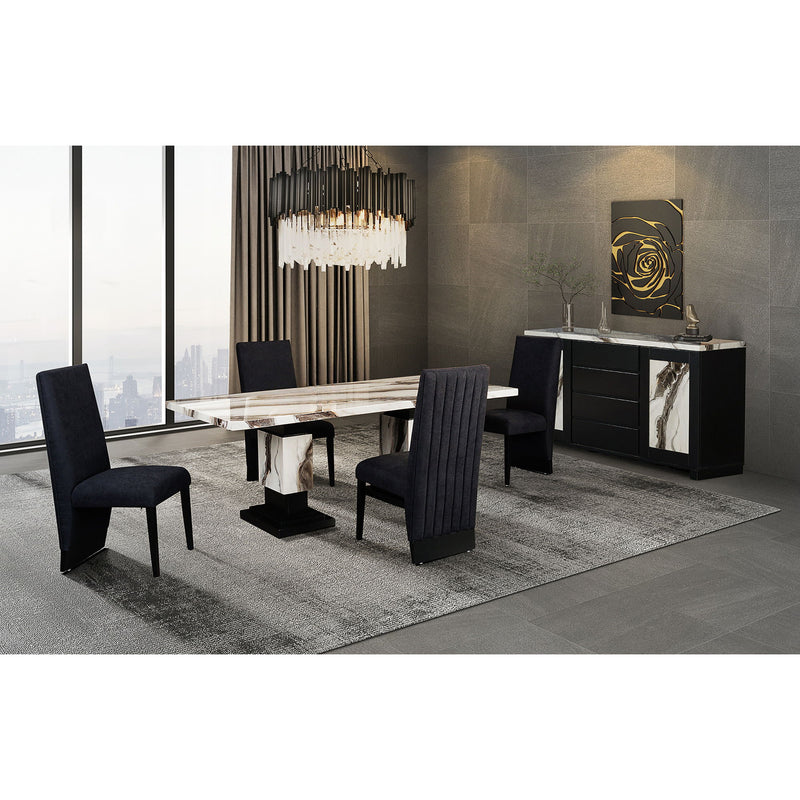 Stacey - Buffet With Storage Drawers And Marble Detailing - Black / Marble - R&R Furniture Gallery (Fountain Valley, CA)
