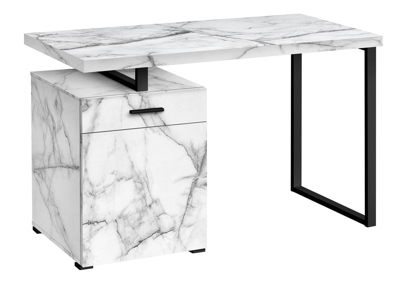 Computer Desk, Home Office, Laptop, Left, Right Set-Up, Storage Drawers, Work, Marble Look Laminate, Contemporary, Modern - White - R&R Furniture Gallery (Fountain Valley, CA)