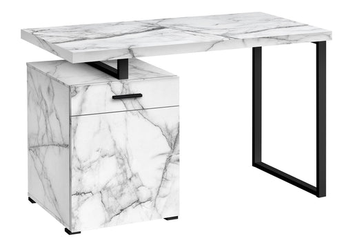 Computer Desk, Home Office, Laptop, Left, Right Set-Up, Storage Drawers, Work, Marble Look Laminate, Contemporary, Modern - White - R&R Furniture Gallery (Fountain Valley, CA)
