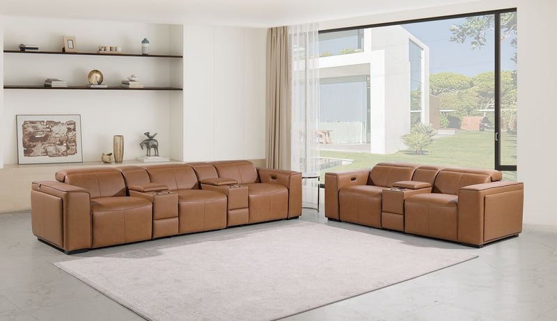 1224 - Coganc 8-Piece Modular Power Reclining Sofa & Loveseat Set In With 5 Power Recliners & Power Headrests - Cognac - R&R Furniture Gallery (Fountain Valley, CA)