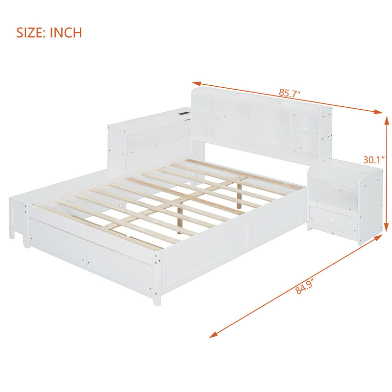 Platform Bed With Multi Functional Storage Space, Nightstand, 2 Drawers, USB Ports And Desk - R&R Furniture Gallery (Fountain Valley, CA)