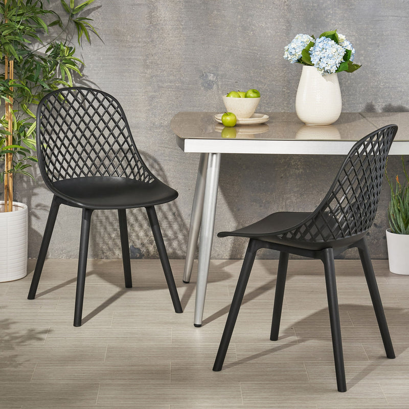 Pair of Noble House Lily Chairs set, modern dining chairs with wooden legs and upholstered seats, stylish and comfortable for home use.