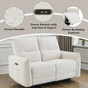 Lalisa - Power Motion Loveseat With USB Port - Cream Chenille - R&R Furniture Gallery (Fountain Valley, CA)