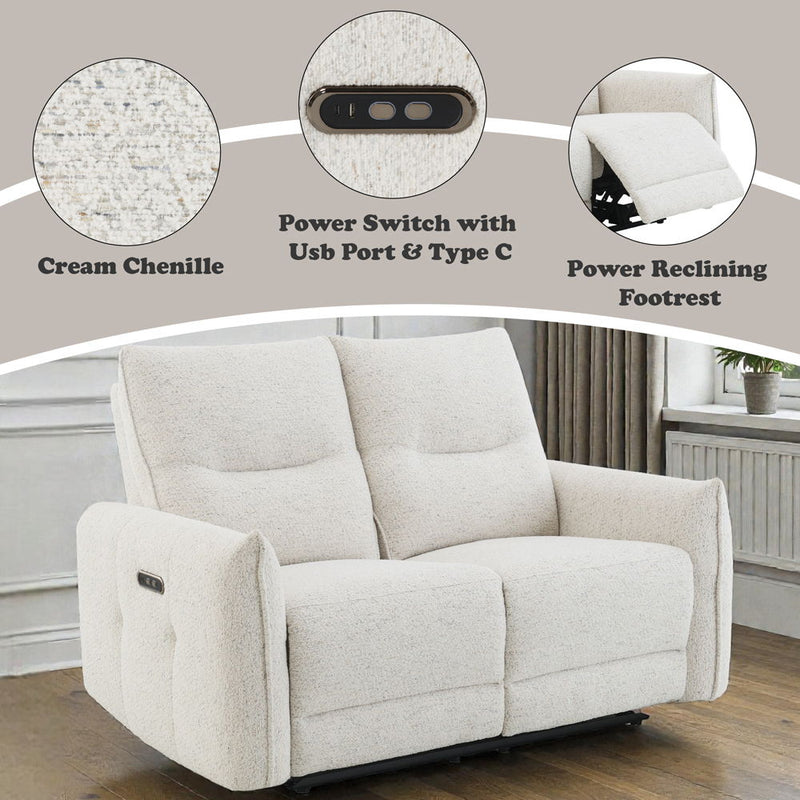 Lalisa - Power Motion Loveseat With USB Port - Cream Chenille - R&R Furniture Gallery (Fountain Valley, CA)