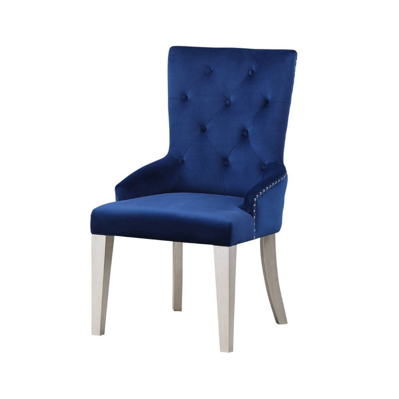 Varian - Side Chair - Blue Fabric & Antique Platinum - R&R Furniture Gallery (Fountain Valley, CA)