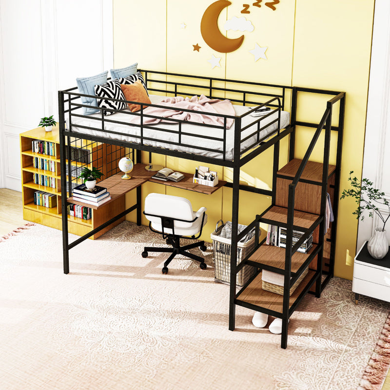 Loft Bed With Desk And Grid, Stylish Frame With Lateral Storage Ladder And Wardrobe - R&R Furniture Gallery (Fountain Valley, CA)