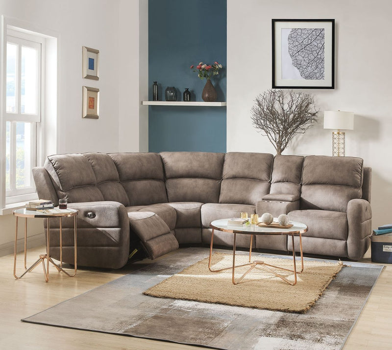 Olwen - Power Motion Sectional Sofa - Mocha Nubuck - R&R Furniture Gallery (Fountain Valley, CA)