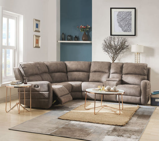 Olwen - Power Motion Sectional Sofa - Mocha Nubuck - R&R Furniture Gallery (Fountain Valley, CA)