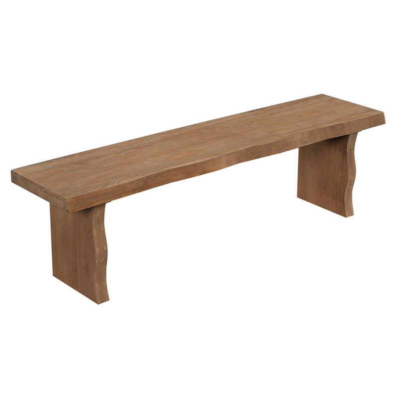 Indoor pine dining bench by Noble House, designed to seat three people, with a sturdy wooden frame and natural finish.
