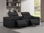 2679 - Genuine Leather Console Loveseat With Dual Power Recliners - R&R Furniture Gallery (Fountain Valley, CA)