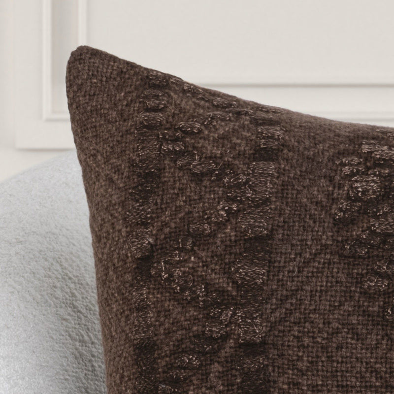 Abbey Sierra Brown 22x22-inch accent pillow by Classic Home with textured fabric and decorative design.