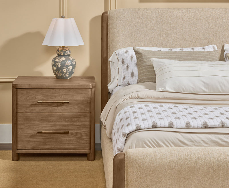 Modus Hollis 2 Drawer Nightstand with Cbm Glass finish, featuring modern design and sturdy construction, shown in the image.