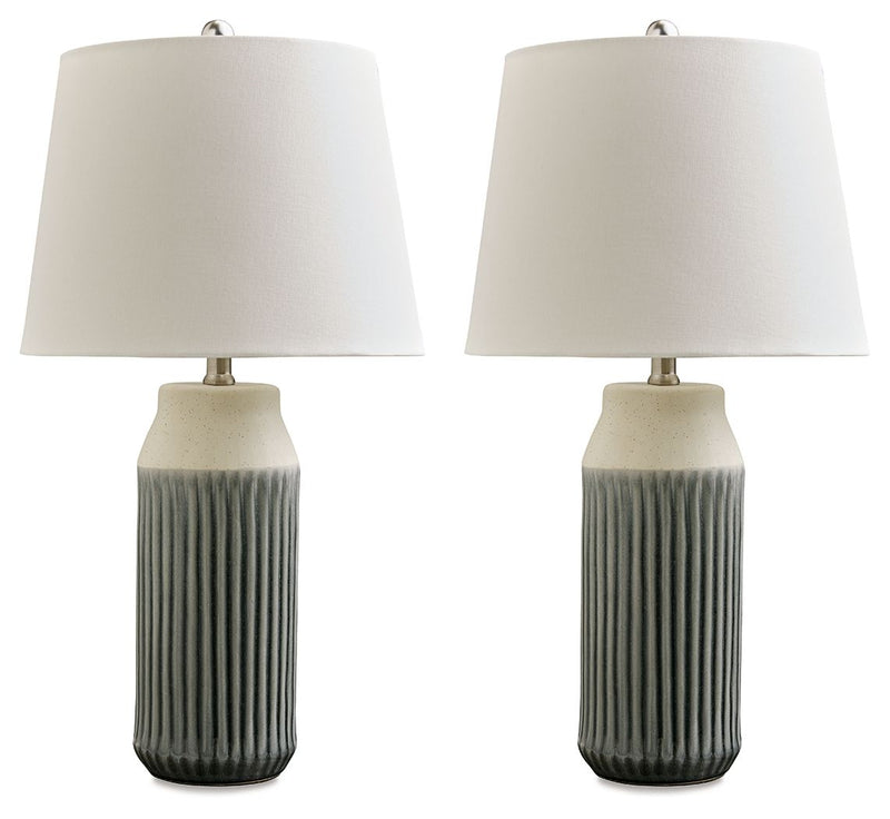 Afener - Ceramic Table Lamp (Set of 2) - Blue / Beige - R&R Furniture Gallery (Fountain Valley, CA)