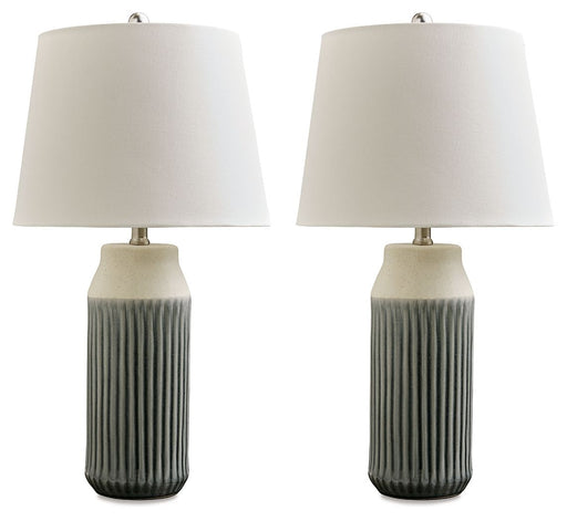 Afener - Ceramic Table Lamp (Set of 2) - Blue / Beige - R&R Furniture Gallery (Fountain Valley, CA)