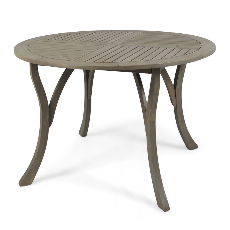 Hermosa outdoor acacia wood dining table with a circular design by Noble House, perfect for outdoor patio or garden dining spaces.
