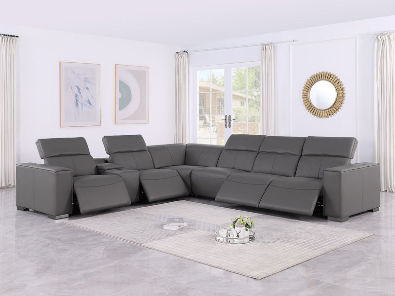 1208 - 7 Piece L-Shaped Leather Reclining Sectional With 4 Power Recliners
