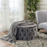 Noble House Modern Glam upholstered ottoman with plush fabric and sleek design, ideal for living room decor.
