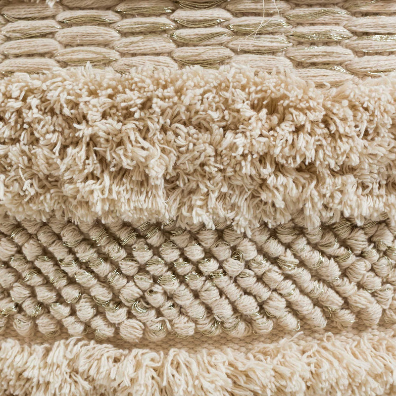 Beige cotton Yorba accent pouf by TOV Furniture, round and soft, ideal for adding cozy style to living spaces.