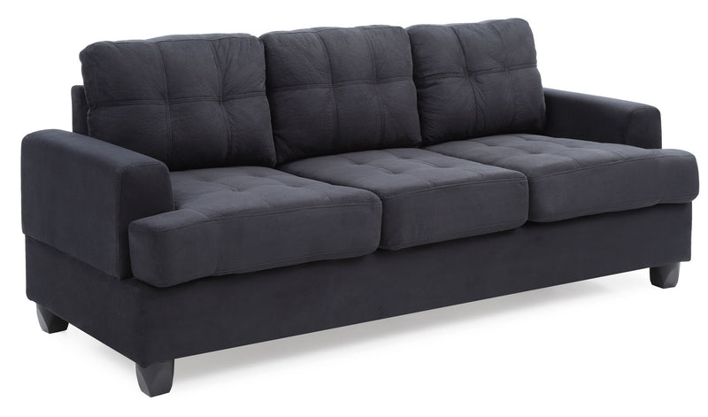 Glory Furniture Sandridge stationary sofa with plush cushions and fabric upholstery, shown in a spacious living room setting.