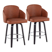 Set of two Lumi Source Dahlia contemporary counter stools with round footrests, featuring sleek modern design and upholstered seats.