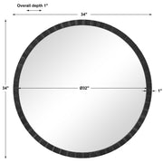 Round industrial wall mirror by Uttermost with a metal frame, designed for stylish home or office decor.