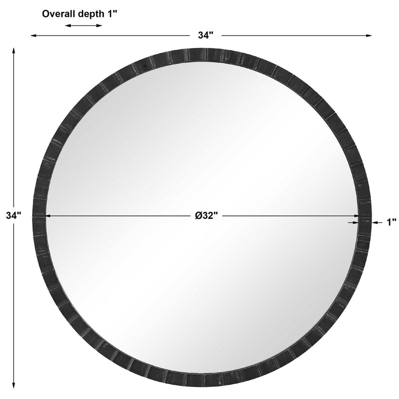 Round industrial wall mirror by Uttermost with a metal frame, designed for stylish home or office decor.
