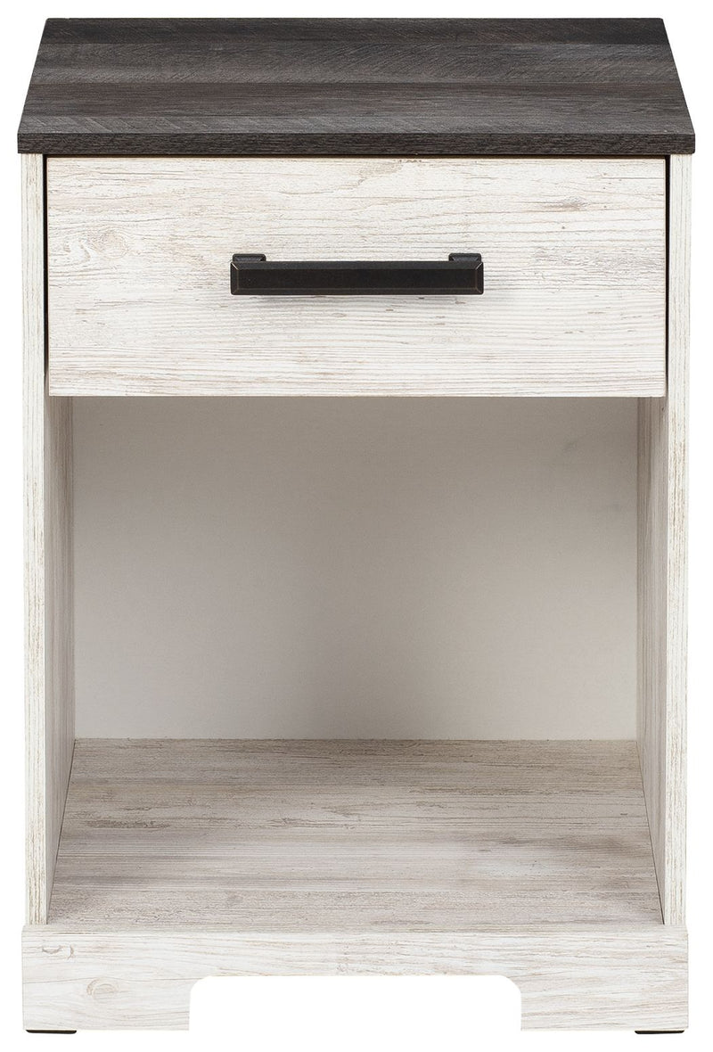 Shawburn - One Drawer Night Stand - Open Cubby - White / Black / Gray - R&R Furniture Gallery (Fountain Valley, CA)