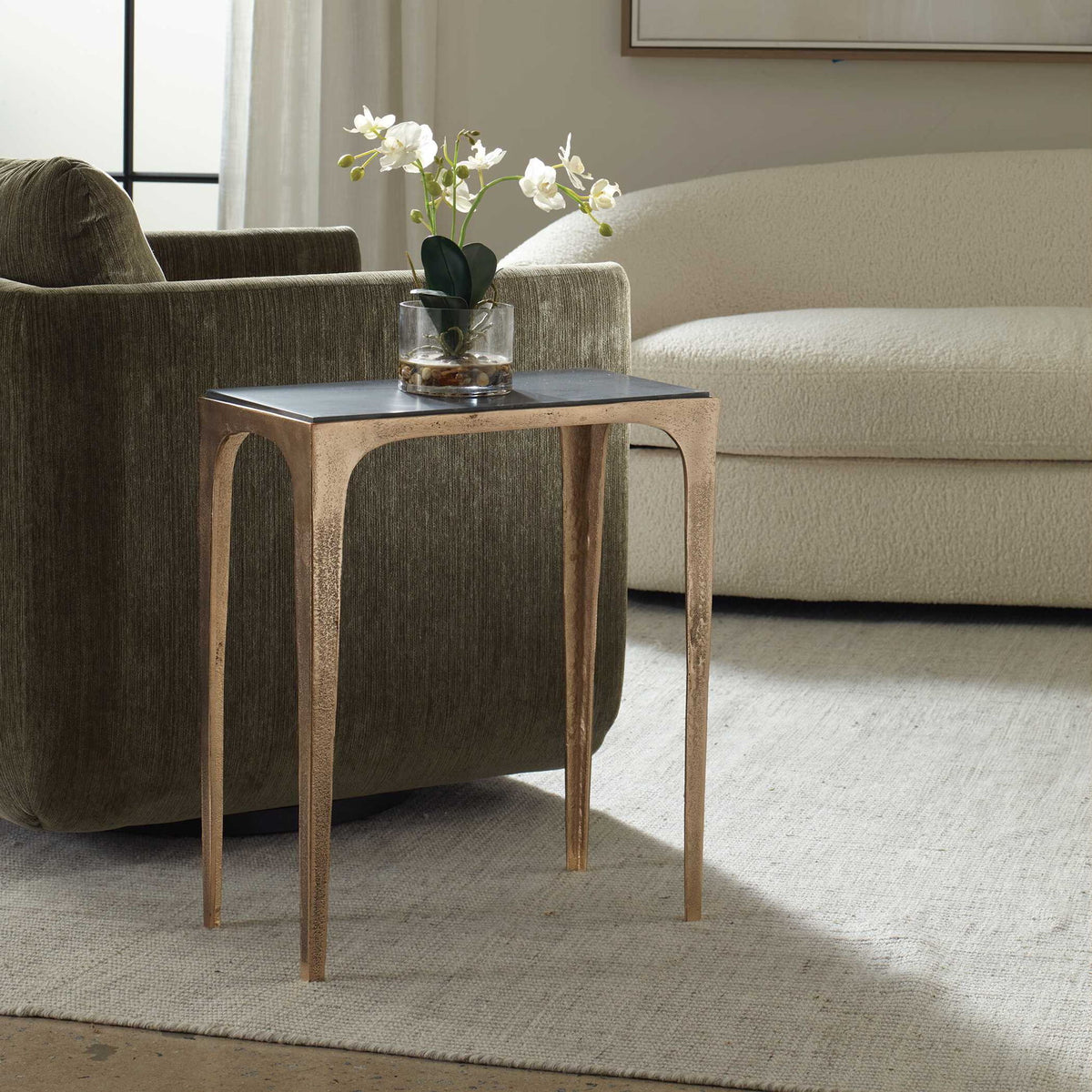 Accent Table - Warm Antique Brass / Black