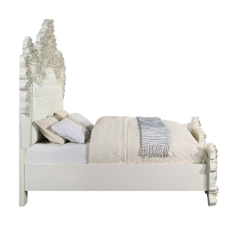 Adara - Eastern King Bed - Pearl White Synthetic Leather & Antique White - R&R Furniture Gallery (Fountain Valley, CA)